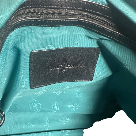 Cole Haan Black Nylon Tote Bag Leather Trim Zip Top Shoulder Bag Travel Purse - Picture 9 of 10